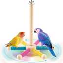 Spinning Bird Play Toy for Parrots, 360 Interactive Birds Perch Stand for Conures Wood Perches Enrichment Cockatiel Toys for Budgies, Birds Cage Accessories for Bird Cages