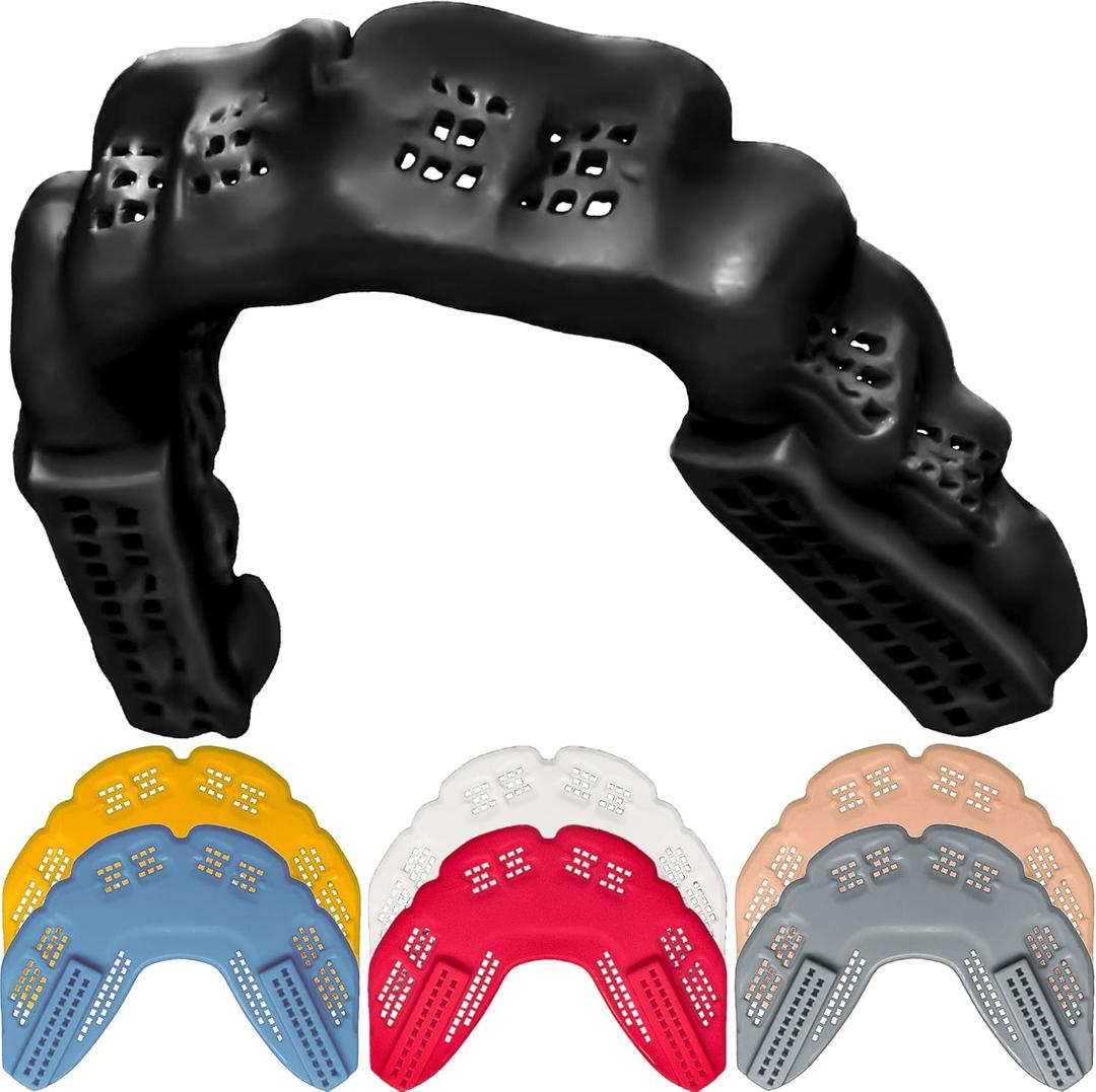 Bulletproof: Worlds Thinnest Most Breathable Mouthguard is 3X Stronger! Football MMA Hockey Rugby Basketball BJJ Lacrosse Boxing Sports Mouth Guard Grinding Teeth. Men Women Adult Youth Kids Braces (Lava Black)