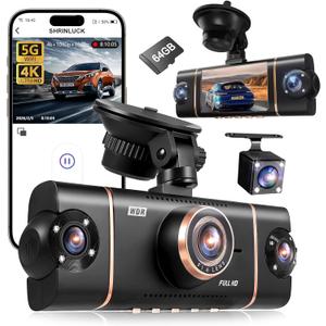 4K+1080P*3 FHD Car Camera, 4 Channel 360 Dash Cam Front Rear Inside & Left Right, 5GHz WiFi & App Control, 24H Parking Mode, G-Sensor, 8 IR Lamps Night Vision, Loop Recording, Includes 64GB SD Card
