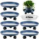 6 Packs Plant Caddy with Wheels 12" Plastic Rolling Stands Heavy-Duty Dolly with Casters Indoor Outdoor Coaster, Brown