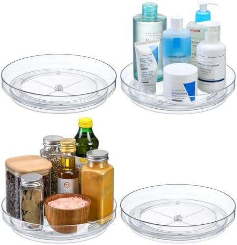 2 Pack 9 Inch Clear Acrylic Lazy Susan, Non-Skid Turntable Organizer for Cabinet, Kitchen, Pantry Organization Storage, Refrigerator, Vanity Makeup, Bathroom Countertop Organizing, Rotating Spice Rack