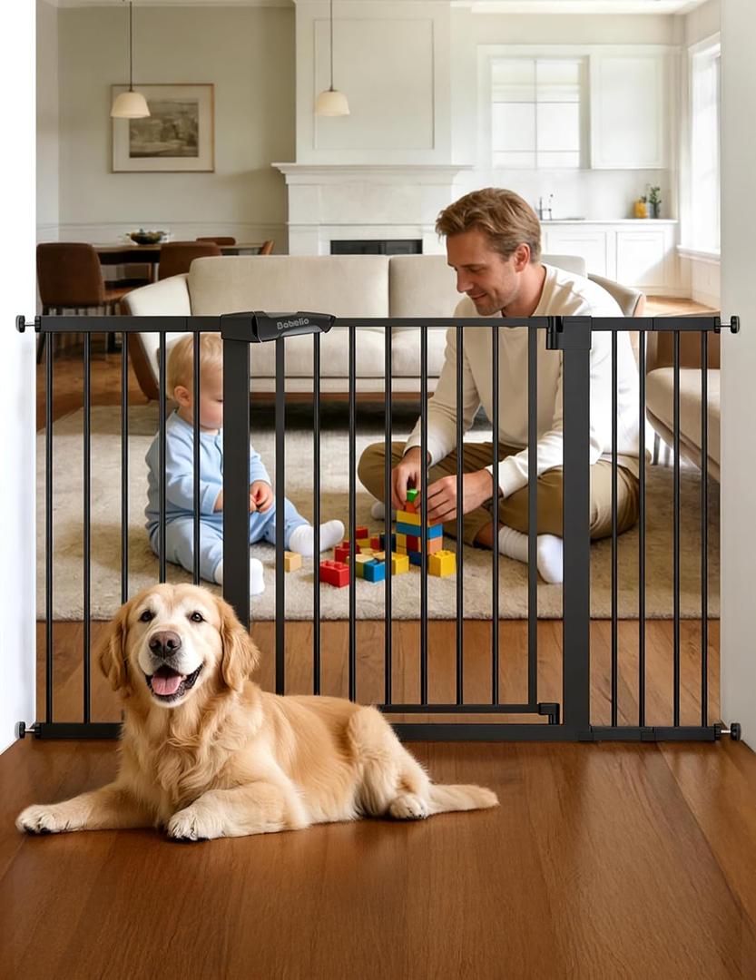 Babelio 36" Tall Baby Gate, Press Guard P7, 29-55" Auto Close Pressure Mounted Dog Gate for Doorways & Hallway, Basics Easy Walk Thru Pet Gate, Extra Wide Metal Child Gate, Black