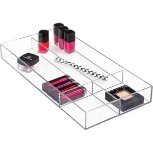 iDesign Clarity Plastic Divided Drawer Organizer, Storage Container for Vanity, Bathroom, Kitchen Drawers, 8" x 16" x 2", Clear,40850