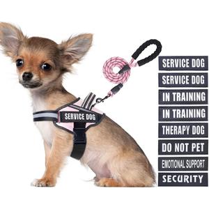 Service Dog Vest Harness and Leash Set, Animire in Training Dog Harness with 10 Dog Patches, Reflective Dog Leash with Soft Padded Handle for Small, Medium, Large, and Extra-Large Dogs(Pink,S)