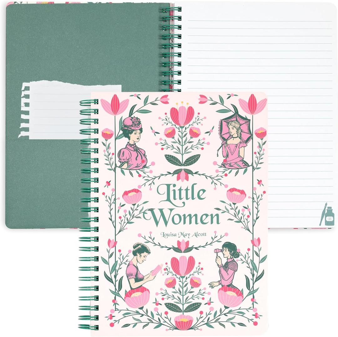 Steel Mill & Co Cute Mini Spiral Notebook, Small 8.25" x 6.25" Journal with Durable Hardcover and 160 Lined Pages, Little Women