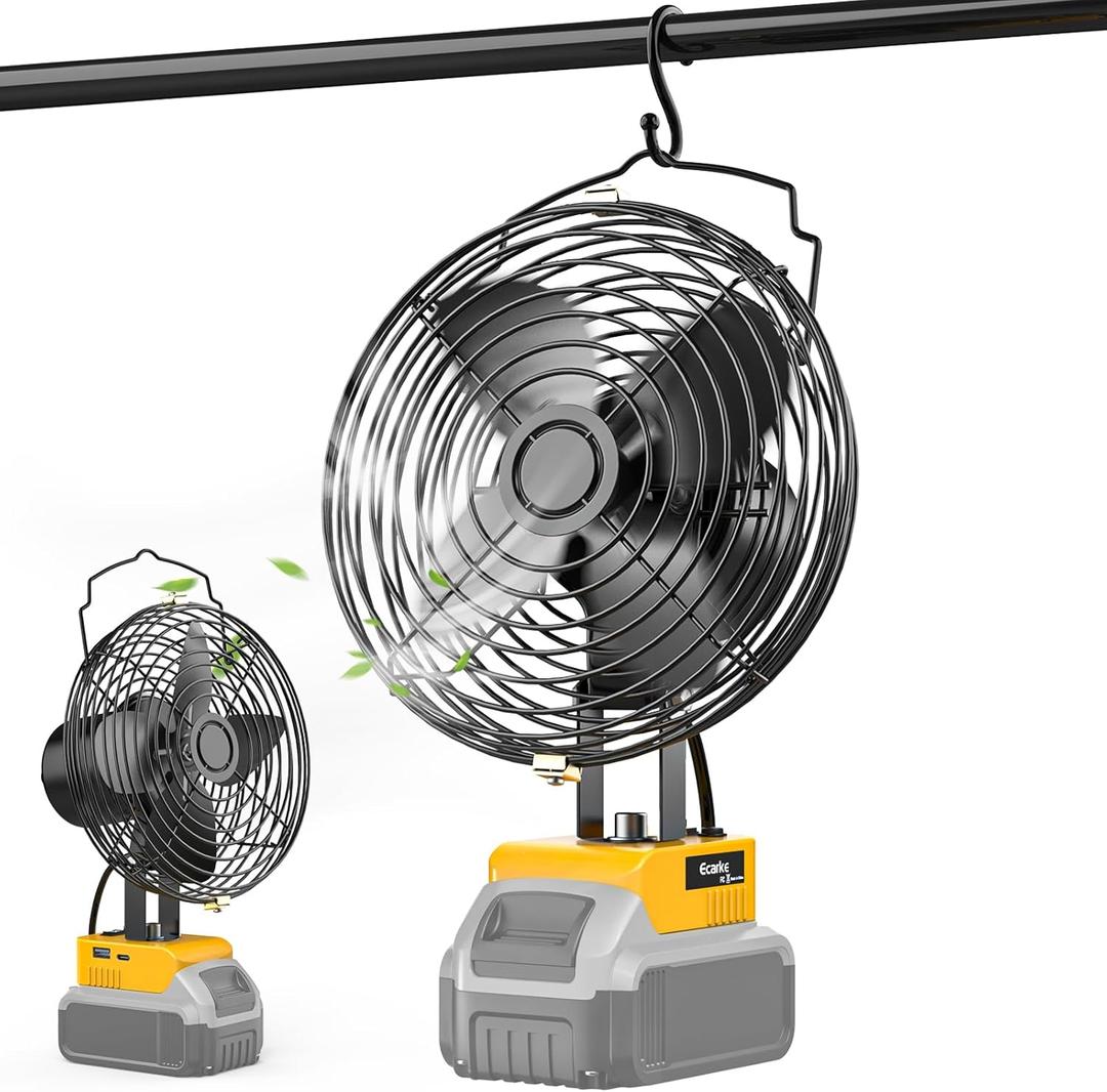 Ecarke 7 Inch Floor Fan Compatible with DeWalt 20V MAX Battery, 20W 3500RPM Cordless Jobsite Fan Brushless Motor Fans with USB&Type-C Charging Port for Portable Fan, Industrial, Outdoor
