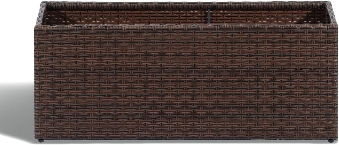 SUNNYPARK Brown Rectangular Planter Box All-Weather PE Rattan Large Modern Planters with Removable Liner Indoor Outdoor Decorative Flower Pot for Patio, Balcony, Garden, 36''x12''x16''