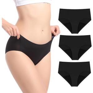 Carer 3 Pack Washable Absorbency Incontinence Regular Underwear for Women, Reusable Leak Proof Protection Panties for Bladder Leakage Black Medium