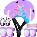 Toddler Bike Helmet Kids Helmet Knee Pads and Elbow Pads Set Adjustable Protective Gear Set with DIY Stickers for Girls Age 3-5-8 Years, S