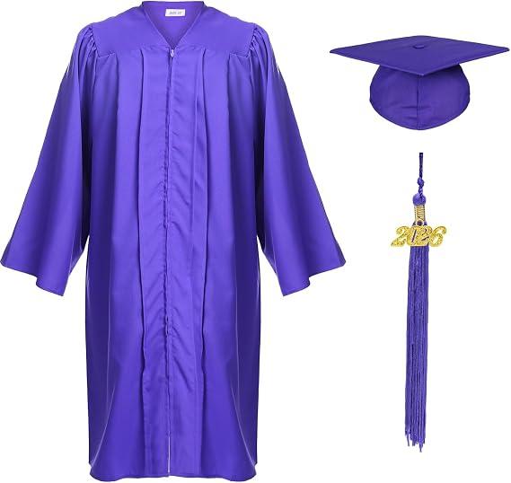 Shiny Child Graduation Cap, Gown, Tassel and 2026 Charm Set, Kindergarten Graduation and Kids Preschool Size 4'3" - 4'5" (36") Purple
