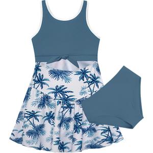 GRACE KARIN Girls Swimsuit Size 8 Cutout High Waisted Blue Coconut Tree Skirt Bluey Swimsuits for Girls