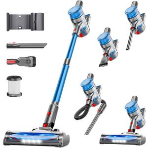 Cordless Vacuum Cleaner, Powerful Stick Vacuum Cleaner for Home with Rechargeable Battery, 6-in-1 Lightweight Handheld Vacuum, 45 Mins Runtime for Hardfloor & Carpets Pet Hair (Blue)