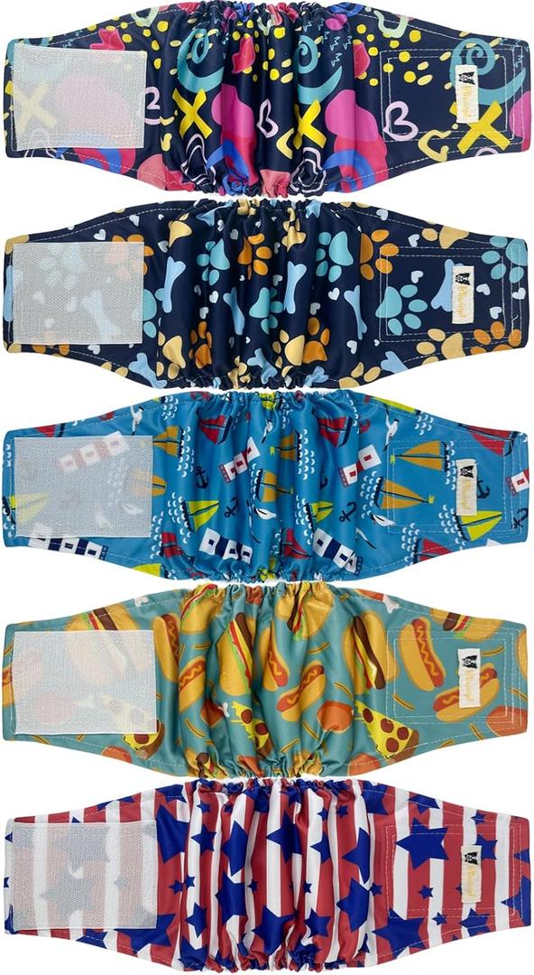 Dog Diapers Male Large High Absorbing Belly Band for Male Dogs Washable Male Diapers for Dogs with Cute Patterns 5packs (L, 14 - 18 Waist)