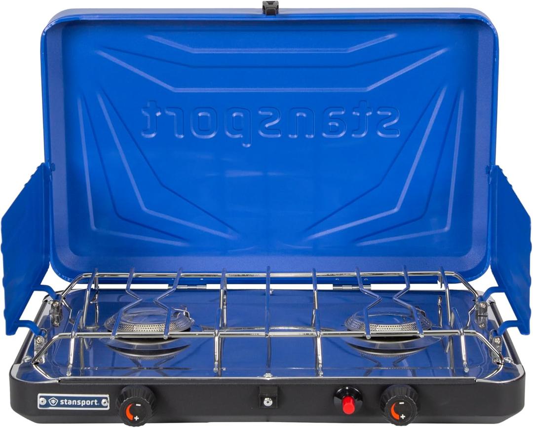 Stansport 2-Burner Propane Stove with Drip Pan & Piezo Igniter