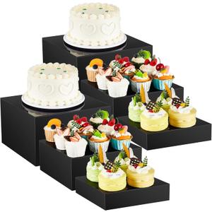 Suzile 6 Pcs Acrylic Riser Set 8 9 10 In Buffet Risers with Hollow Bottoms Nesting Food Display Stands for Party 5 Side Acrylic Cubes for Display Catering Dessert Cupcake Weddings Party (Black)