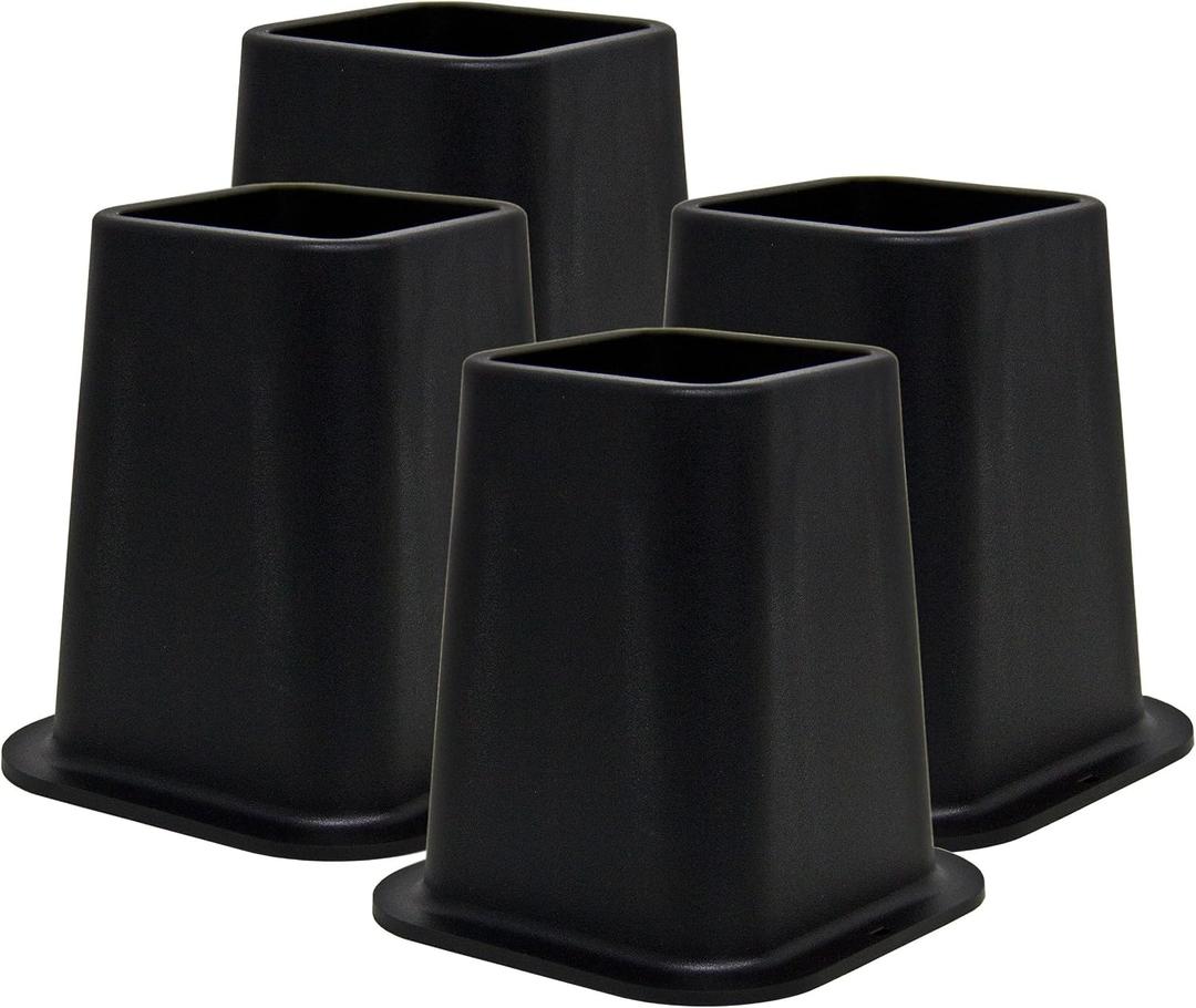 Kings Brand Furniture 6-inch Bed Risers - Set of 4 Black Heavy Duty Stackable Furniture Risers for Under Bed Storage, Desk, Sofa, Couch
