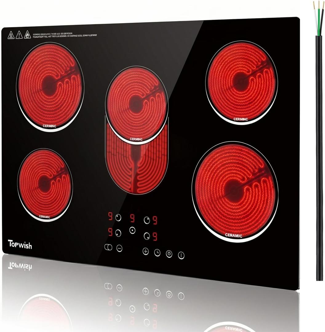 TOPWISH 30 Inch Electric Cooktop, 5 Burners Built-in Electric Stove Top