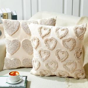 2 Pcs Valentines Throw Pillow Covers with Hearts Decorative Accent Throw Pillow Covers for Couch Sofa Living Room Decor Couple Present Valentine Gift, 18 x 18 Inches