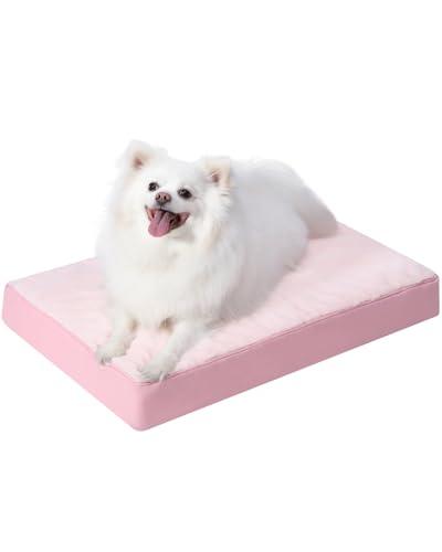 KSIIA Orthopedic Dog Bed Waterproof Pet Bed for Small Dogs Deluxe Plush Washable Dog Bed with Egg Crate Foam & Removable Cover, 23 x 17 Inch, Pink