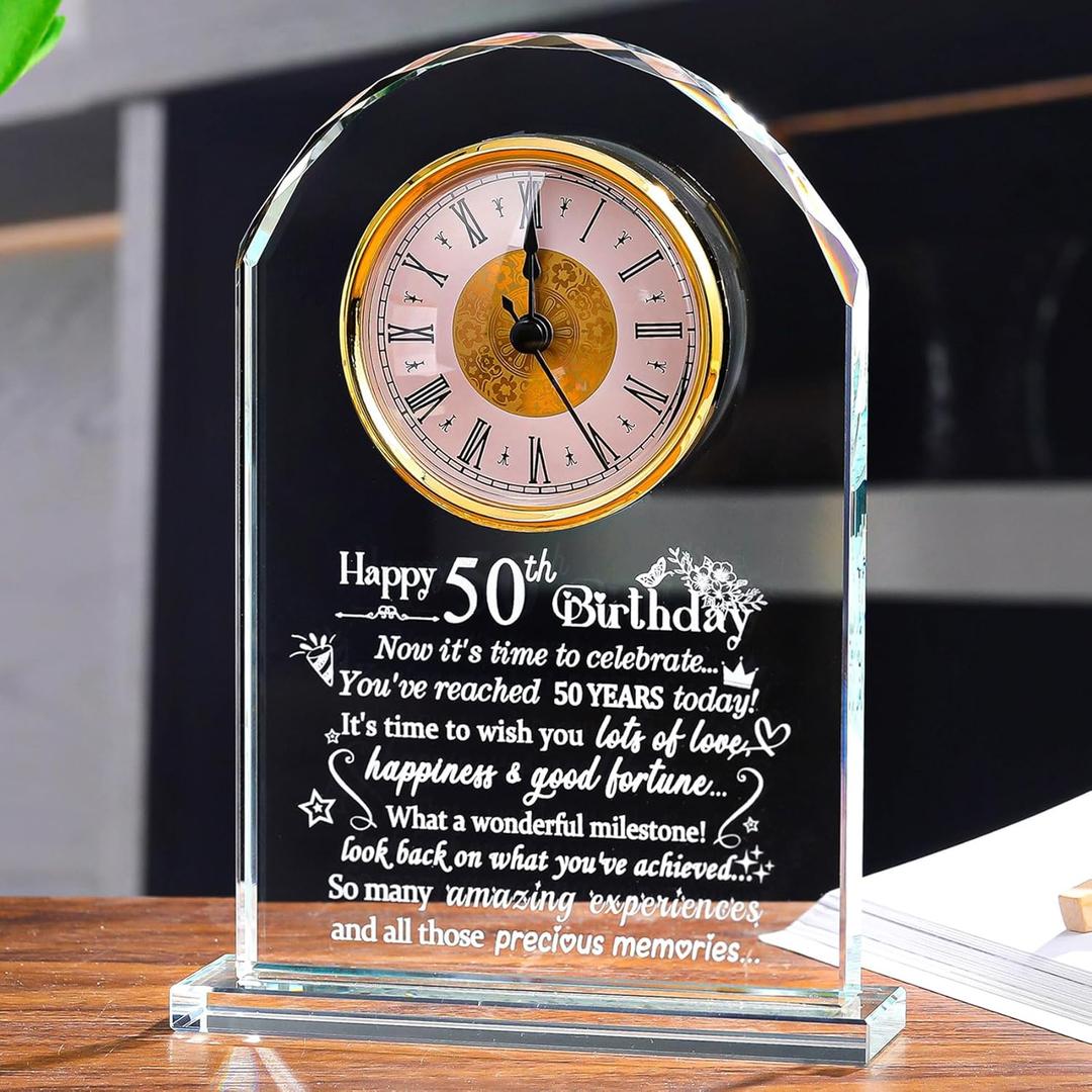 Ornalrist 50th Birthday Gifts for Men Women Glass Keepsake with Clock Ornament