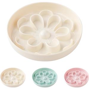 Melamine Slow Feeder Cat Bowl - Cute Blossom Maze Cat Dish - Fun Interactive Plate for Dry & Wet Food - Whisker Friendly - Dishwasher Safe - 6.3''W x 1.1''H