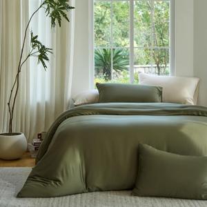 DOZ Duvet Cover Set, 100% Viscose derived from Bamboo, Organically Grown, Buttery Soft, Cooling Duvet Covers, High GSM, 1 Duvet Cover and 2 Pillowcases, 106"x90" (Olive, King/Cal King)