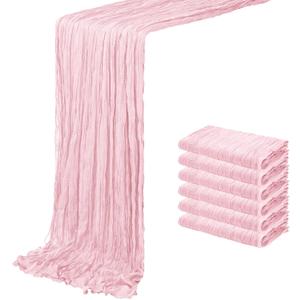 6 Pack Light Pink Cheesecloth Table Runner 20 x 120 inch Gauze Table Runners 10 FT Long,Semi Sheer Boho Cheese Cloth Fabric Table Runner Bulk for Wedding,Party,Baby Shower,Bridal Shower Decoration