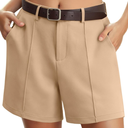 Womens Casual High Waisted Elastic Waist Wide Leg Tailored Shorts Pleated Trendy Dressy Work Trouser Shorts, M