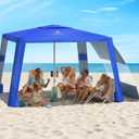 Rhino Valley Beach Cabana, 8 * 8FT Beach Tent UPF50+ Protection, Easy Setup Beach Canopy Wind Resistant with Cup Holder, Compact Beach Shade Foldable Beach Tent Sun Shelter,Dark Blue
