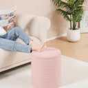 B FSOBEIIALEO Ottoman with Stroage, Round Sherpa Storage Ottoman Stool, Boucle Foot Rest 14.6"x14.6"x17.7"（Pink