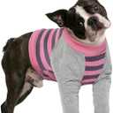 FUAMEY Dog Recovery Sleeve with Elbow Protector,Dogs Shirt Stop Licking Joints,Pet Long Sleeve Suit Protecting Dog's Front Leg Arm Wounds Cover Skin Conditions Pink Stripes S