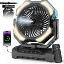 Camping Misting Fan - 24000mAh Portable Battery Powered Fans with 9oz Water Tank, Light, Hook - Rechargeable, 120H Cooling, Last 5H Mist, 4 Speed, Sleep Mode - Outdoor Gear, Travel Essentials (Black)