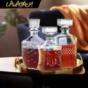 Whiskey Decanter Set of 3 Glass Liquor Decanters, Alcohol Bottles with Airtight Decanter for Tequila, Vodka and Brandy Unique Whiskey presents for Man, Dad, Husband and Home Bar Decor (28oz*2, 31oz*1)
