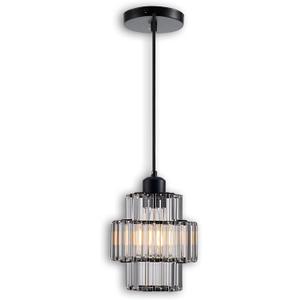 Modern Crystal Chandelier, 6"x7" Classic Crafted Pendant Light, Glass & Metal Hanging Light for Innovative Small Space Use in Dining Room, Kitchen Island, Bedroom, Living Room - Obsidian