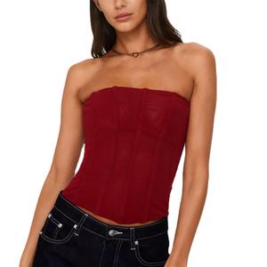 Mylleure Women Sheer Mesh Tube Top Back Zip Up Sleeveless Strapless Bandeau Crop Top Sexy See Through Going Out Streetwear (Black, Small)
