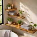 Dreamland 36 Inch Long Floating Shelves Set of 2, Rustic Solid Elm Wood Live Edge Floating Shelf Wall Mounted, 8 Inch Deep Wooden Wall Shelves for Living Room, Bedroom, Bathroom, Kitchen, Natural