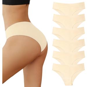 Seamless Underwear for Women No Show Panties for Ladies Bikini Hipster Low Rise Briefs Invisible Cheeky 6 Pack, Size Small