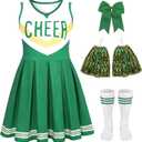 Cheerleader Costume for Girls Cheerleader Outfit for Kids Cheerleading Dress with Pom Poms for Halloween Dress Up (6-7 Years)