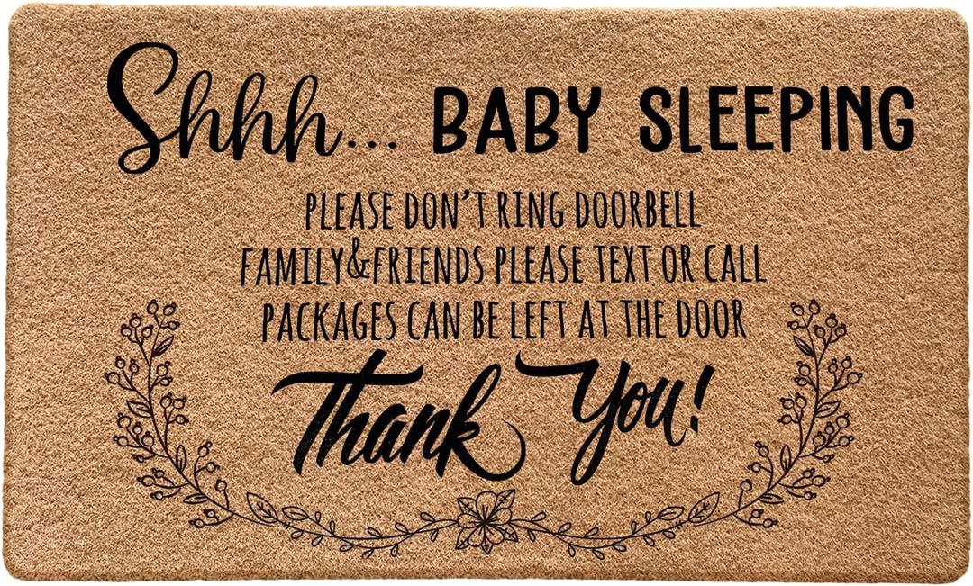 Funny Door Mat, Shhh Baby Sleeping Please Don't Ring Doorbell Doormat for Front Door Outdoor Outside Entrance Porch, Funny Welcome Mats Doormats Outside, 17x30 Inches