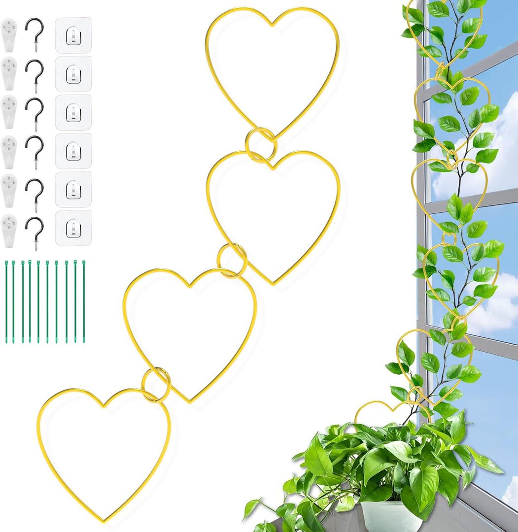 20 Pcs Chain Trellis for Climbing Plants Indoor Outdoor, Plant Trellis, Garden Plant Wall Trellis, Vine Support Houseplant Accessories for Monstera, Pothos, Ivy, Climbing Plants (Gold Heart)