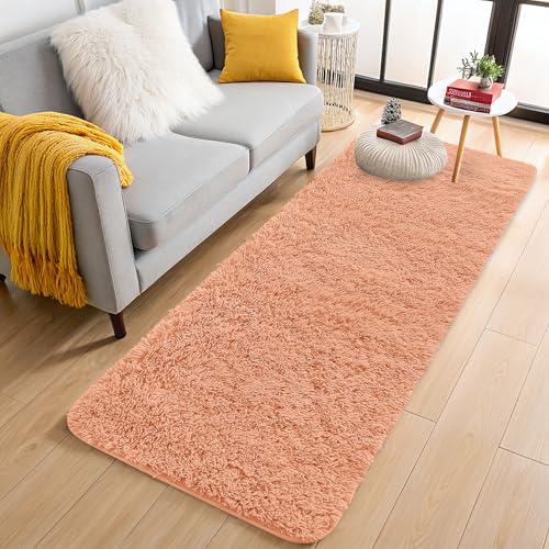 OLANLY 2x8 Machine Washable Runner Rugs for Hallway, Soft Fluffy Shaggy Bedside Rugs for Bedroom, Living Room, Indoor Floor Carpet for Kids Girls and Boys, Home Decor Aesthetic, Muted Orange