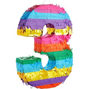 BLUE PANDA Number 3 Pinata - Vibrant Rainbow Pinata for 3rd Birthday Party Decor - Easy Fill Design For Kid Birthday Decor - 11.4x16.5x3 In, Multicolored