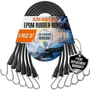 Rubber Bungee Cords with Hooks  Heavy Duty 31" Bungee Straps (6 Pack), 1.8X Max Stretch, Over 200 lbs Load  100% EPDM Rubber & S-Hooks for Cargo, Tarps, Outdoor Use