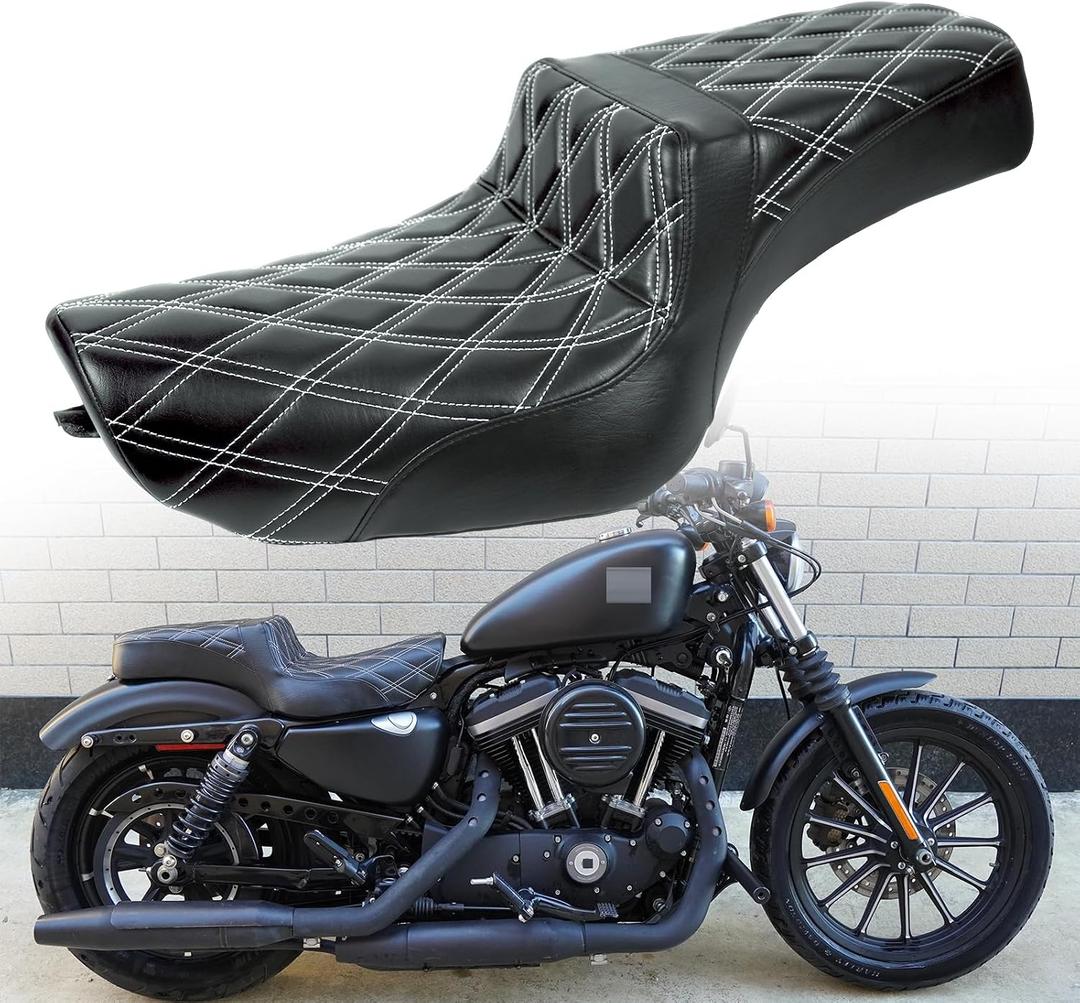 White MotorcycleSeats fit Harley Sportster Seat for Harley Sportster 883 1200 X48 72 Iron883 XL883N 2004-2006&2010-2022 Front Rear Driver Passenger Seat TwoUp seat for 3.3up-4.5 GAL Fuel Tanks