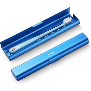 Aluminum Toothbrush Travel Case, Portable Travel Toothbrush Holder, Durable Manual Toothbrush Box Container for Traveling, Bathroom, Camping, Business Trip-Blue (Pack of 1)