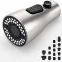 Kitchen Faucet Sprayer Head Replacement - Pull Down Faucet Spray Head with 14 Adapters, Pull Out Faucet Sprayer Nozzle, 3 Function Kitchen Tap Spray Spout Part Connector, Brushed Nickel