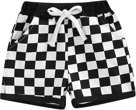 Infant Toddler Baby Boy Casual Checkerboard Plaid Cotton Elastic Waist Jogger Shorts Summer Clothes Size 100
