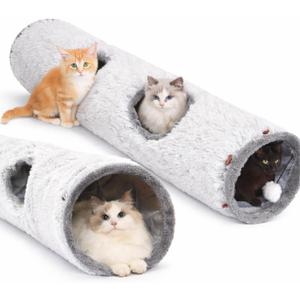 Cat Tunnels for Indoor Cats Cat Crinkle Tunnel Collapsible Long Plush Cat Tube Cute Cozy Pet Play for Hours of Fun (47" / Pearl Gray)