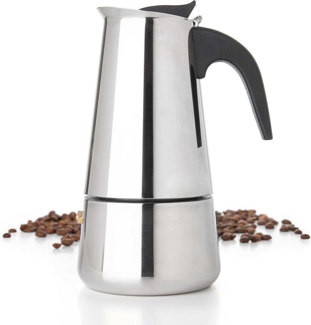 Mixpresso 9 Cup Greca Stovetop Espresso Pot 450ml/15oz, Moka Pot with Coffee Percolator Design, Stainless Steel Stove Top Coffee Maker for Camping or Home Use,Italian Stovetop Espresso Maker