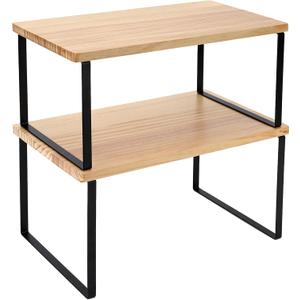 Bamber Large Cabinet Shelf Organizers Solid Wood Spice Rack Organizer for Cabinet Kitchen Countertop Storage, 16.5x10 Inches, Set of 2